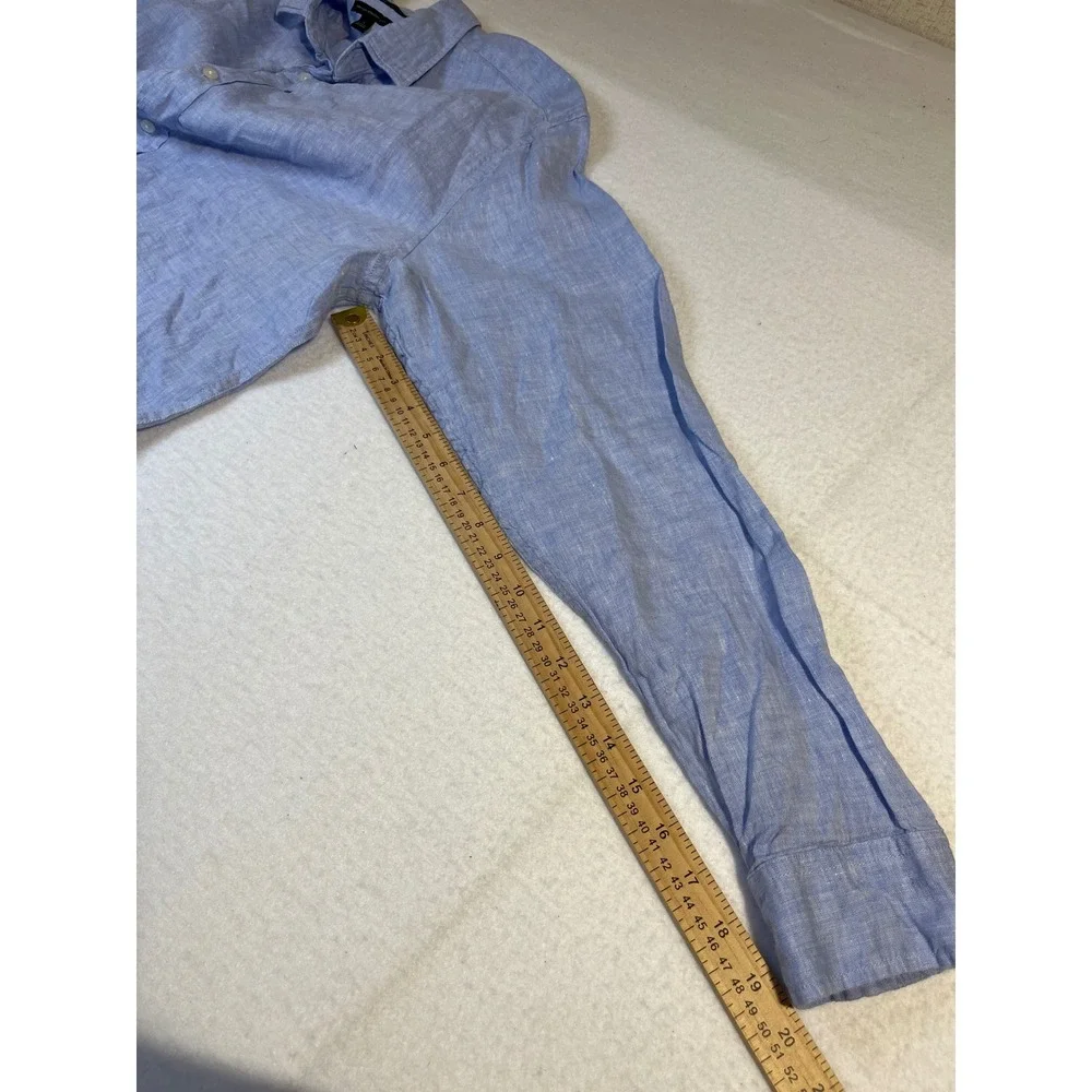 Banana Republic Mens Camden Standard Fit 100% Linen Long Sleeve Shirt Blue L